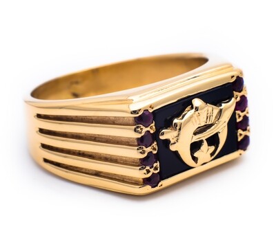 10k Gold Onyx and Ruby Ring Size 10