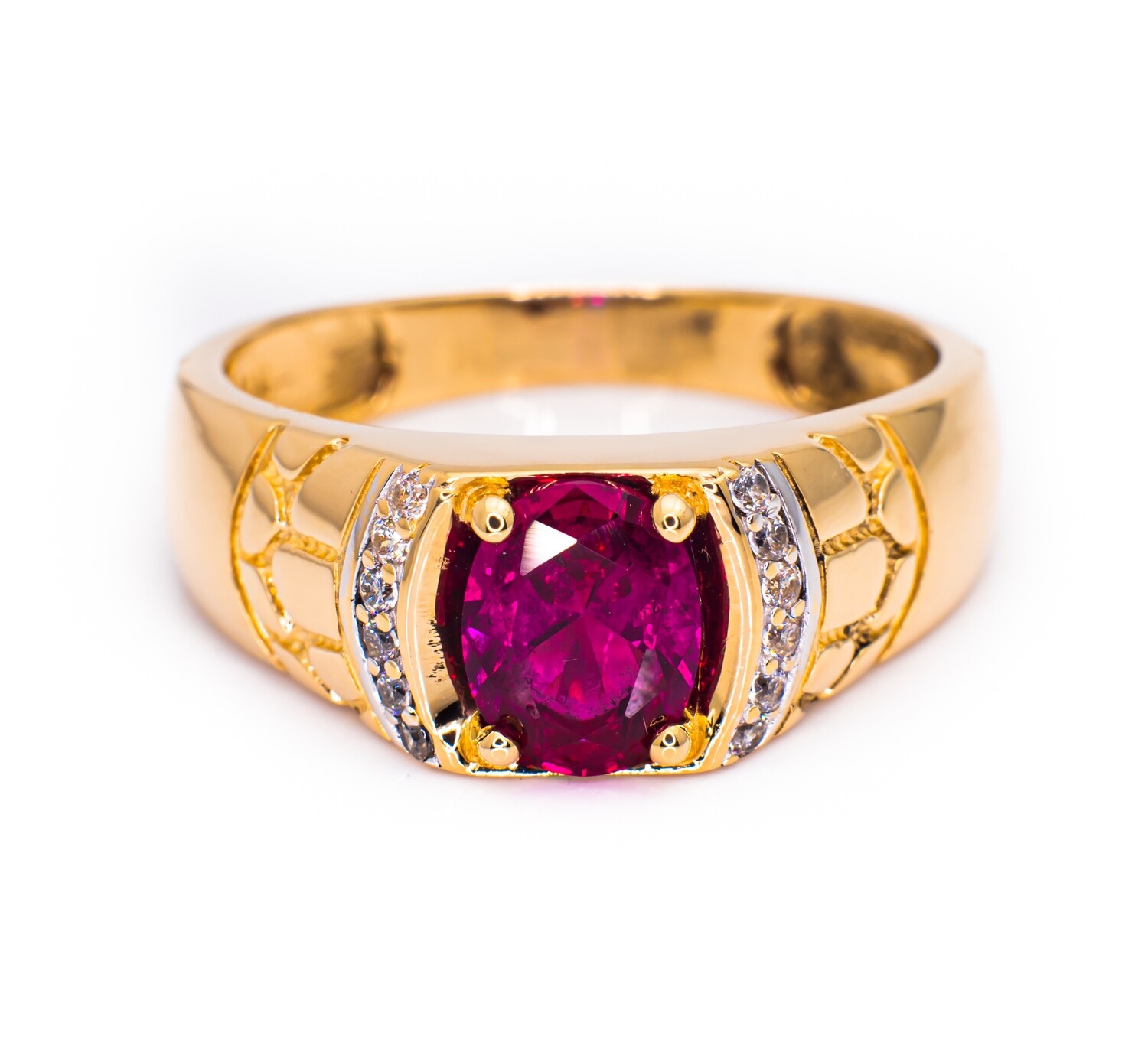 14K Yellow Gold Ring with Ruby and CZ Stones. Size - 10