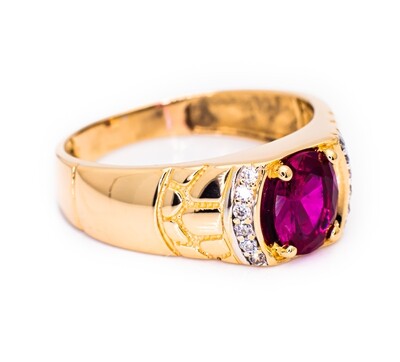 14K Yellow Gold Ring with Ruby and CZ Stones. Size - 10