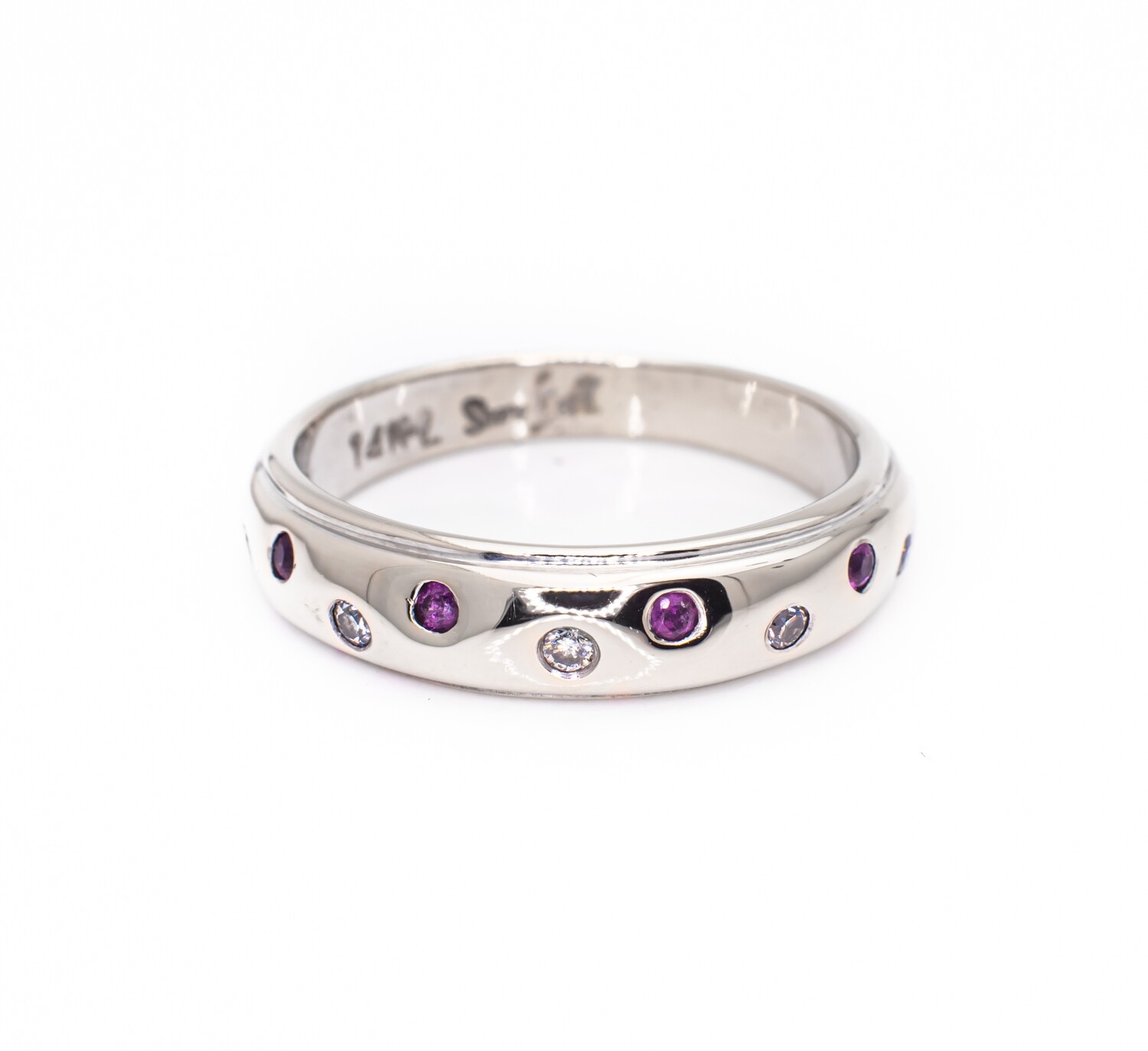 14K White Gold Ring with Ruby and Diamonds. Size - 5