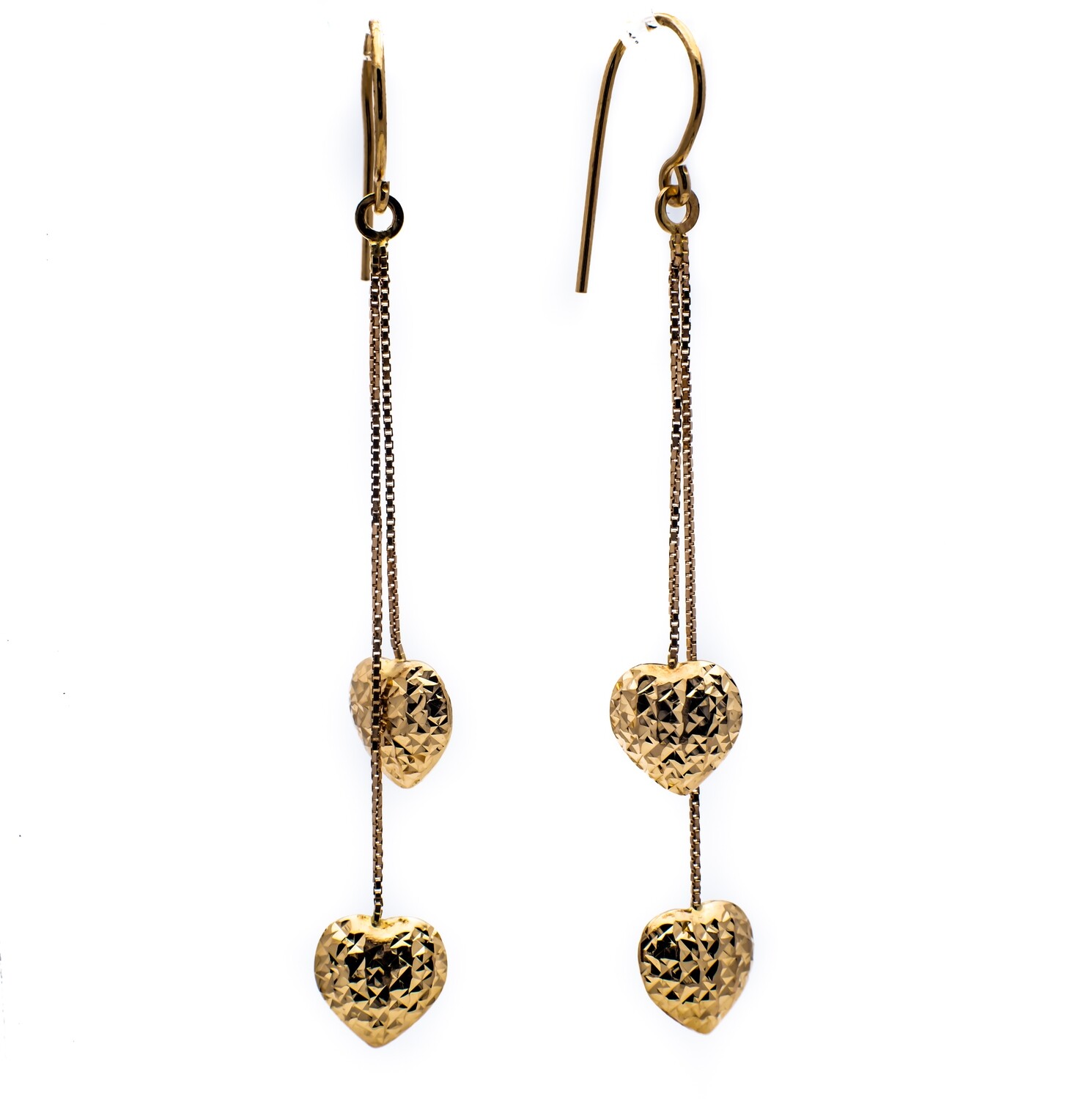 14k Gold Dangle Earrings with Hearts