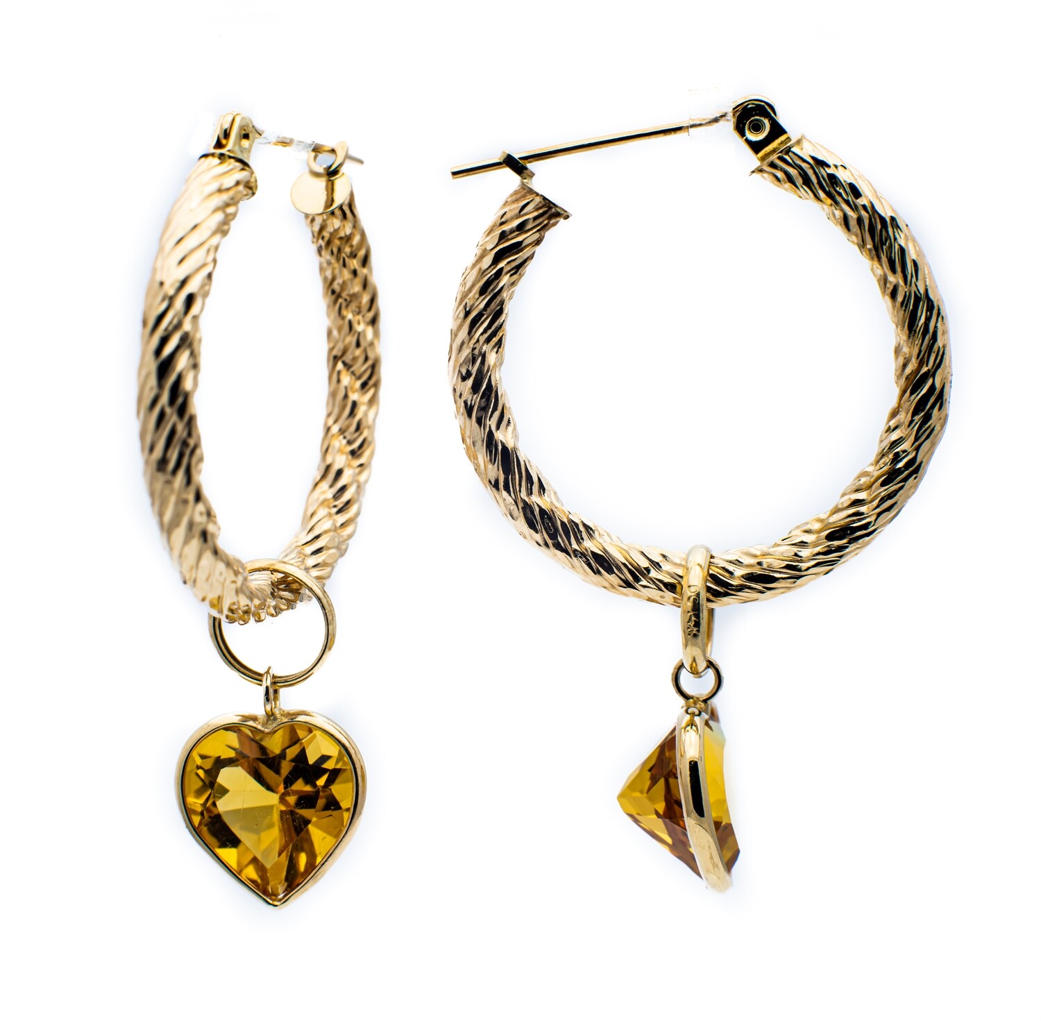 14K Gold Earrings with Yellow Spinel &#39;Heart&#39;