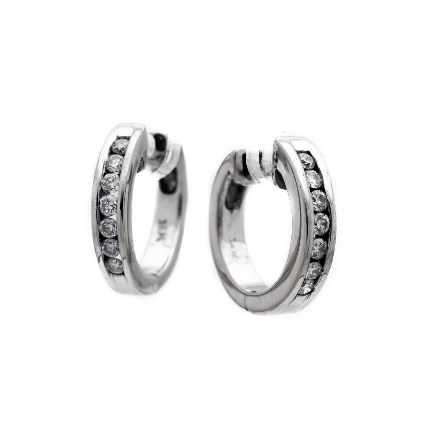 14K White Gold Hoop Earrings with Diamonds