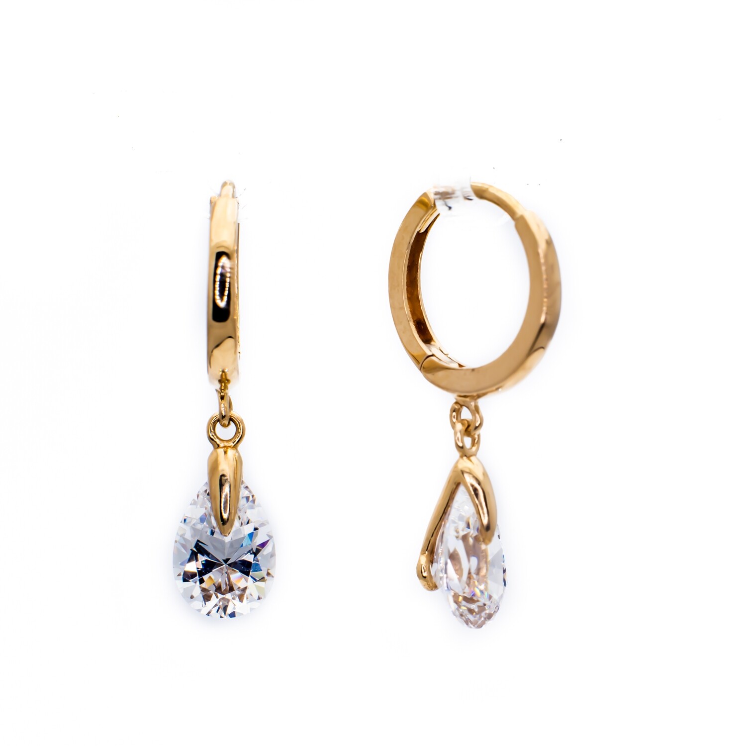 14K Yellow Gold Dangle Earrings with CZ Stones