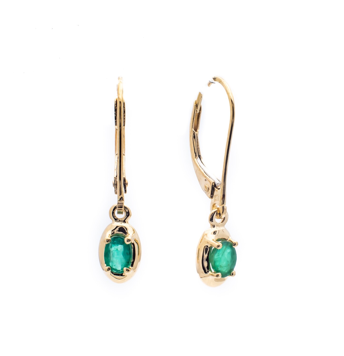 14K Yellow Gold Earrings with Natural Emerald