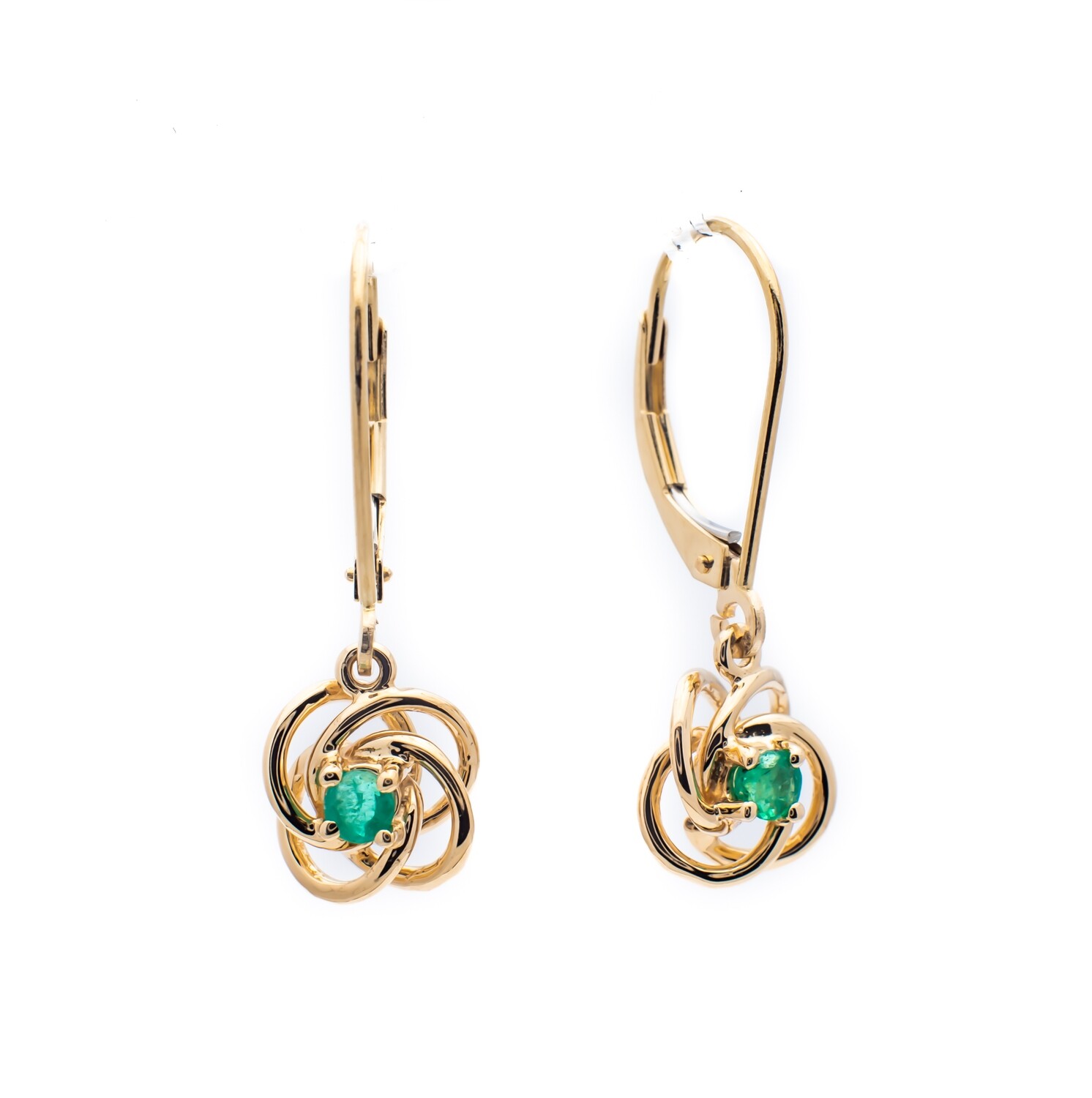 14K Yellow Gold Earrings with Natural Emerald