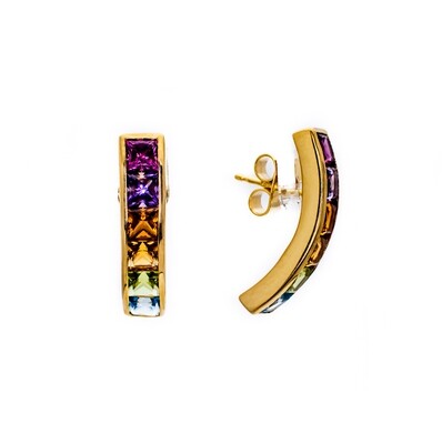18K Yellow Gold Earrings with Multi Gemstones