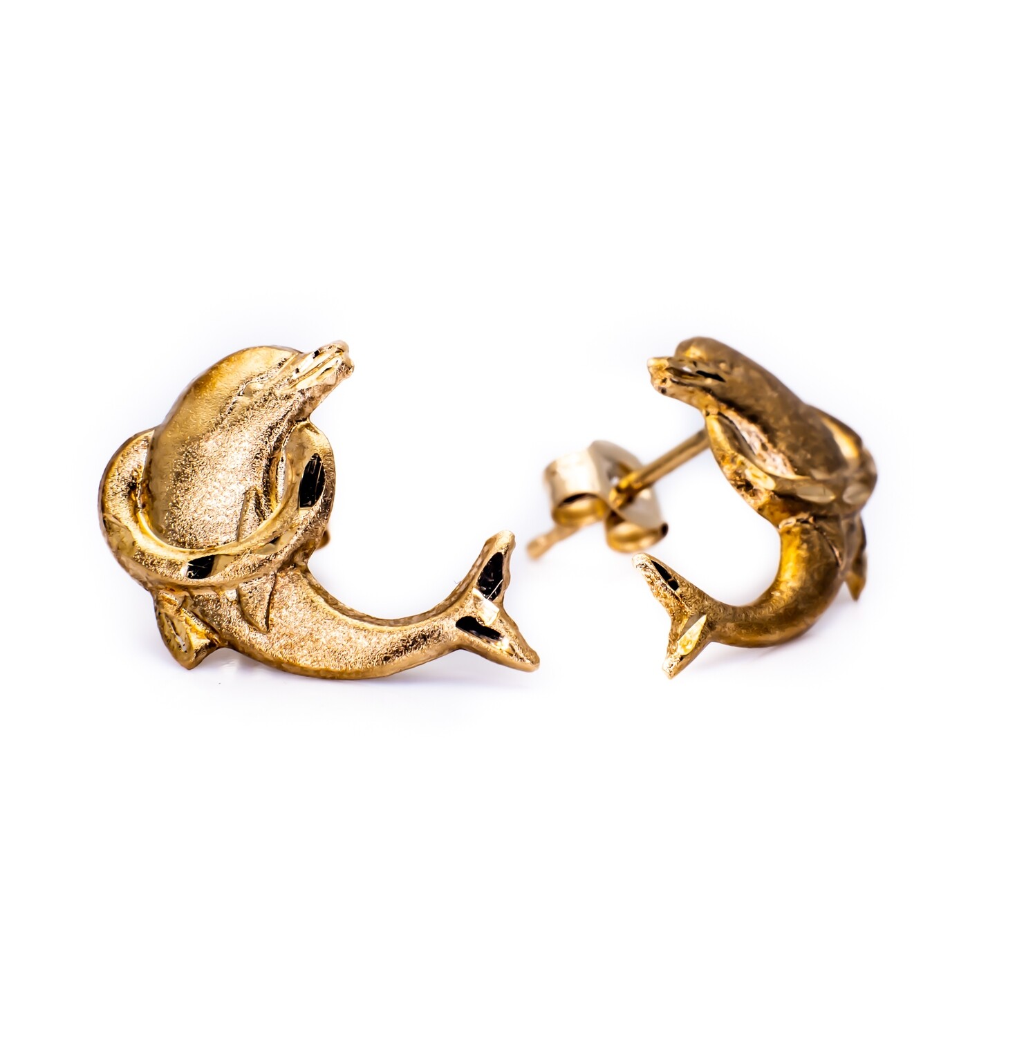 14K Yellow Gold Earrings &quot;Dolphins&quot;