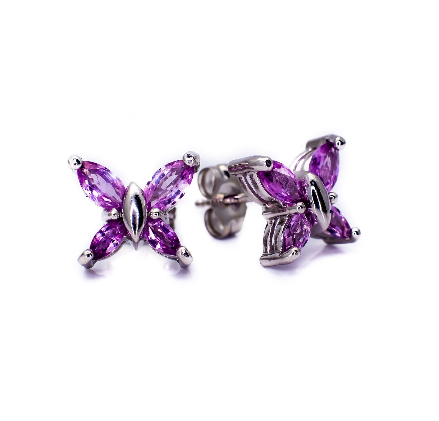 14K White Gold Earrings with Pink Sapphire &quot;Butterfly&quot;
