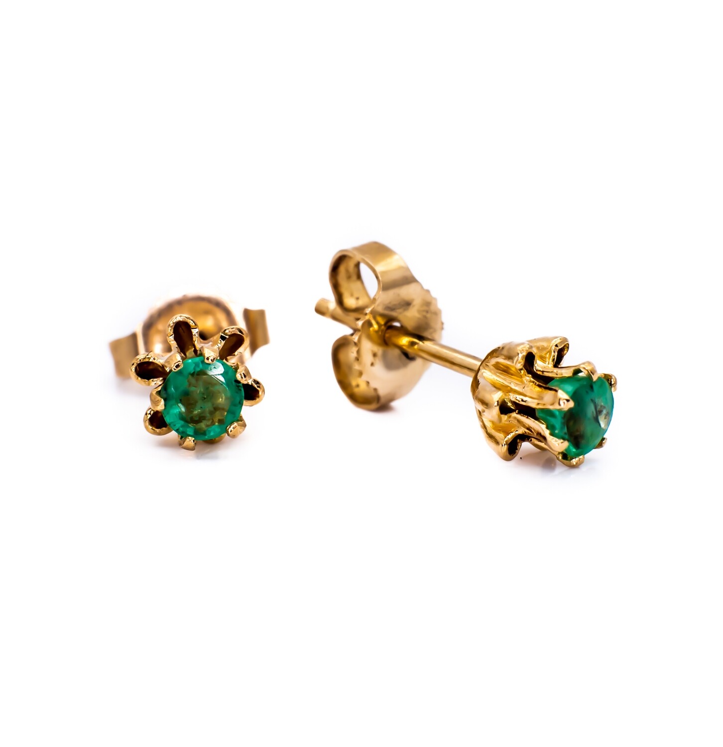 14K Yellow Gold Stud Earrings with Natural Emerald