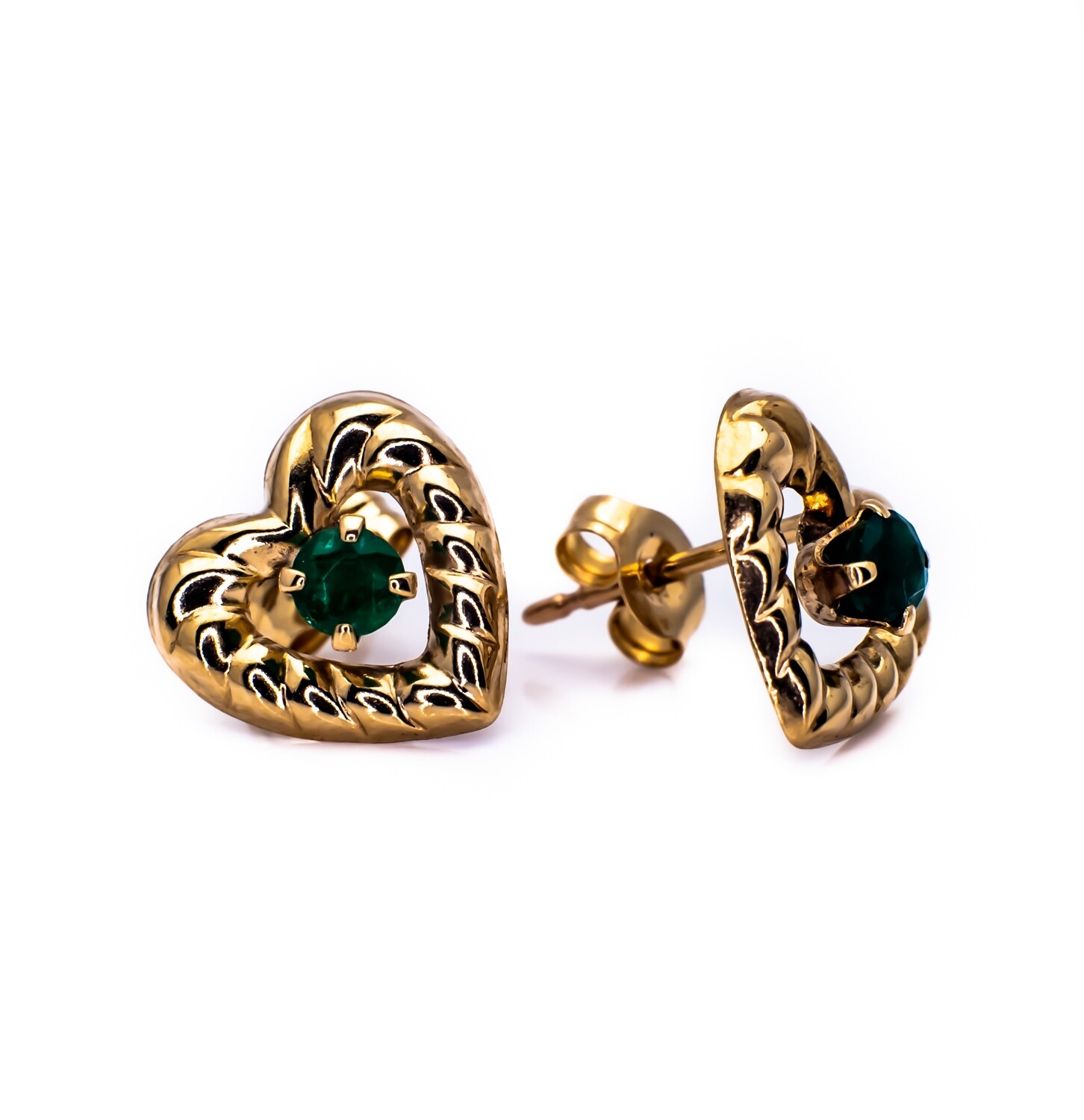 10K Yellow Gold Stud Earrings with Emeralds