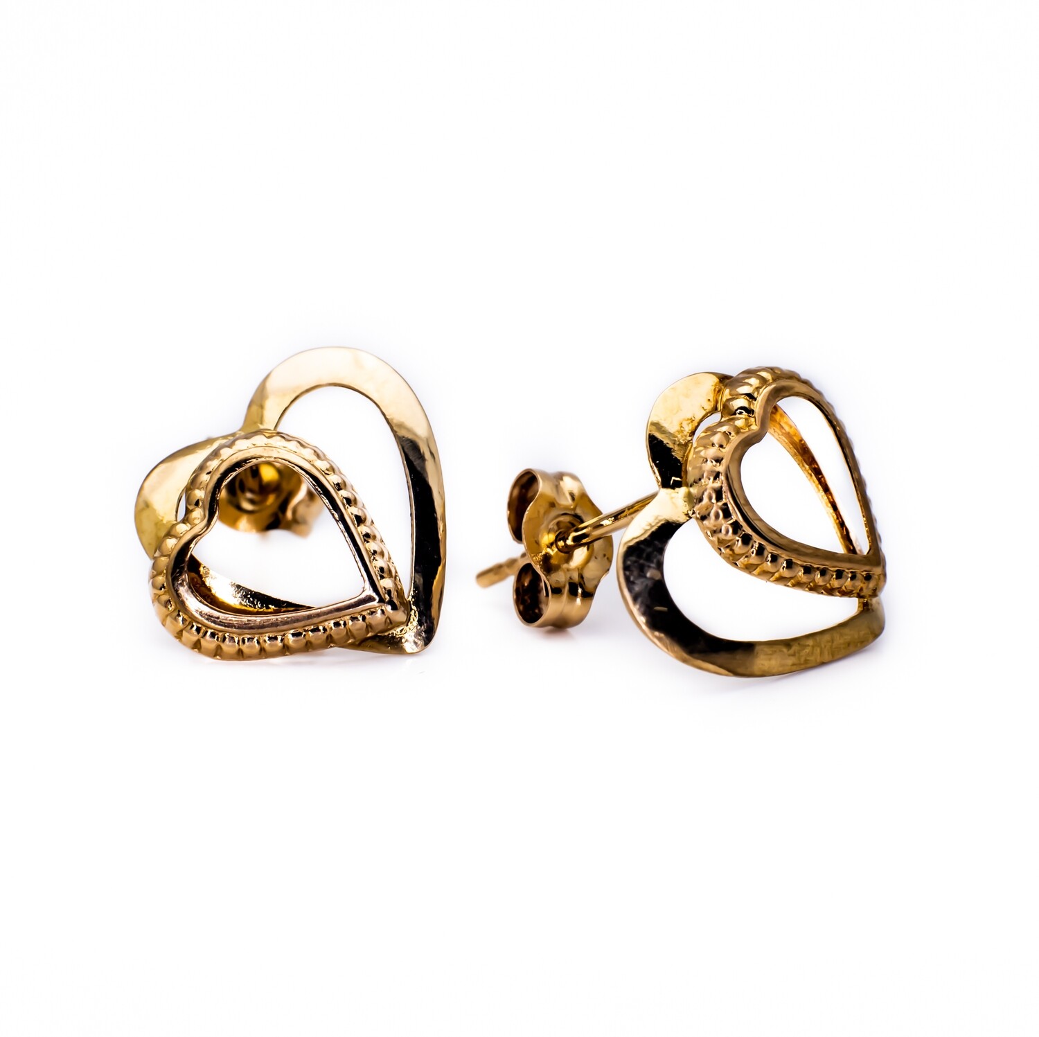 14K Yellow Gold Stud Earrings &quot;Hearts&quot;