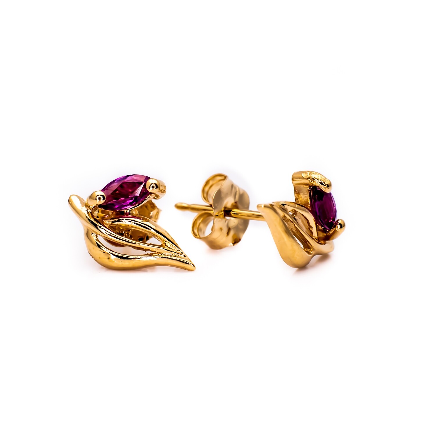 14K Yellow Gold Stud Earrings with Pink Topaz
