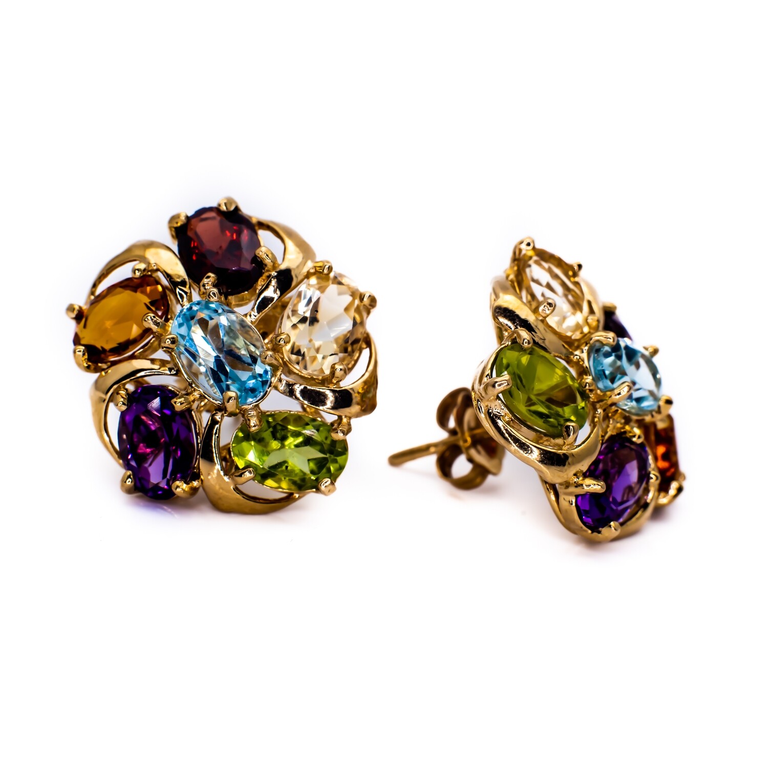 14K Yellow Gold Earrings with Multi Gemstones