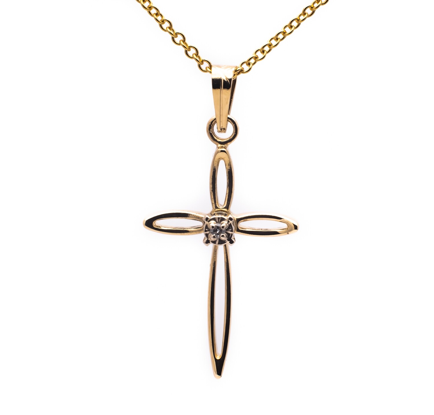 14K Yellow Gold Pendant &quot;Cross&quot; with Diamond