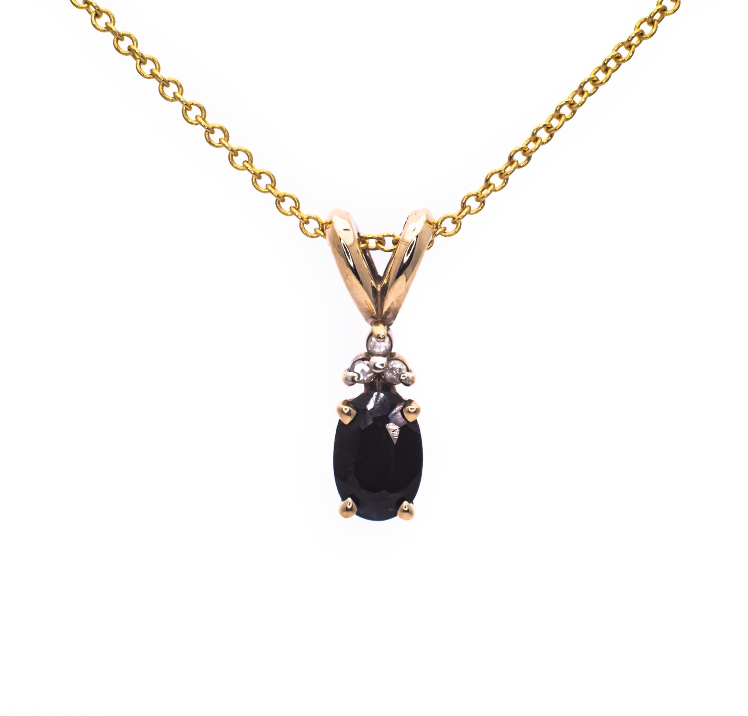 10K Yellow Gold Pendant with Dark Blue Sapphire and Diamonds