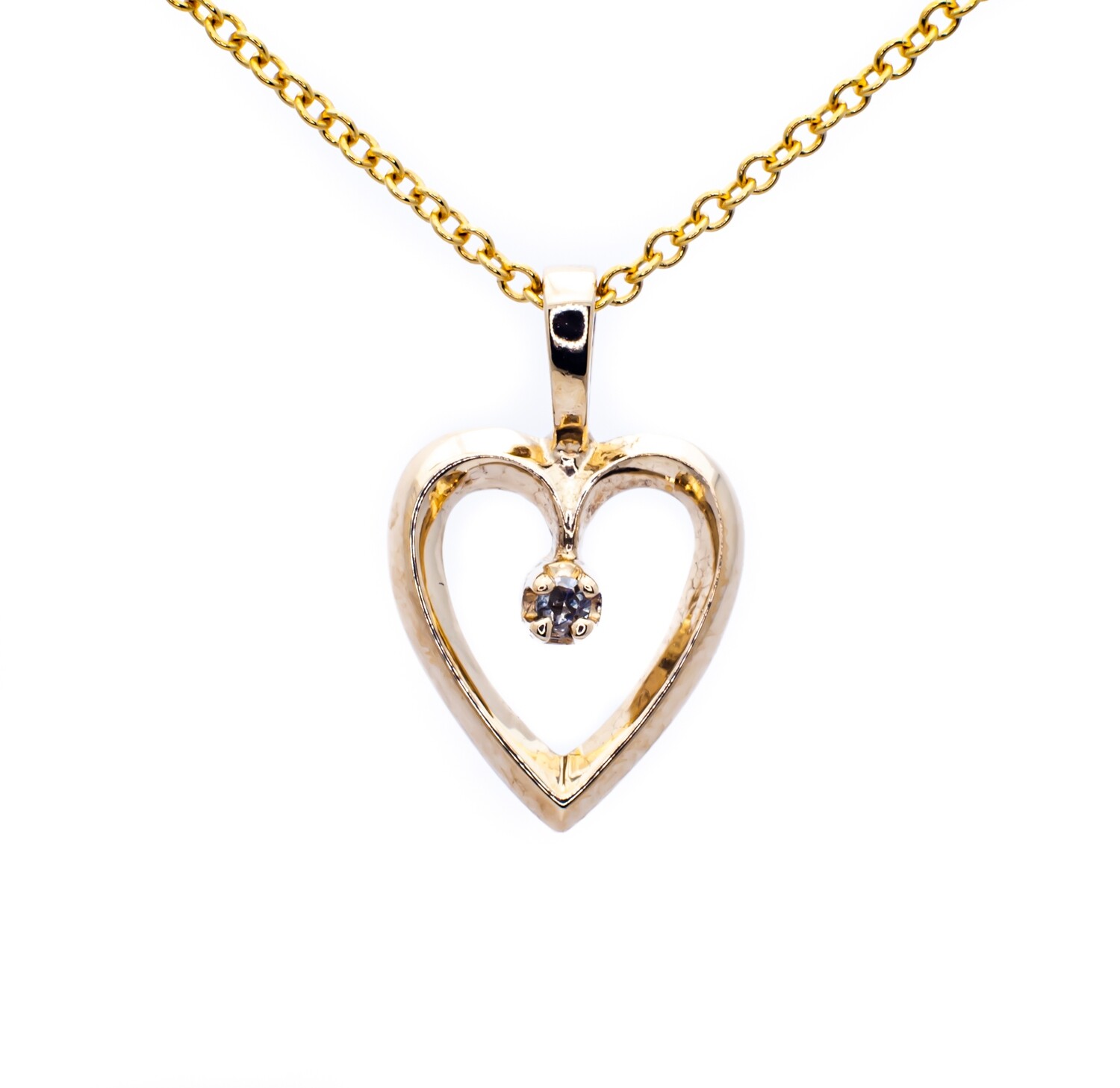 14K Yellow Gold Pendant &quot;Heart&quot; with Diamond