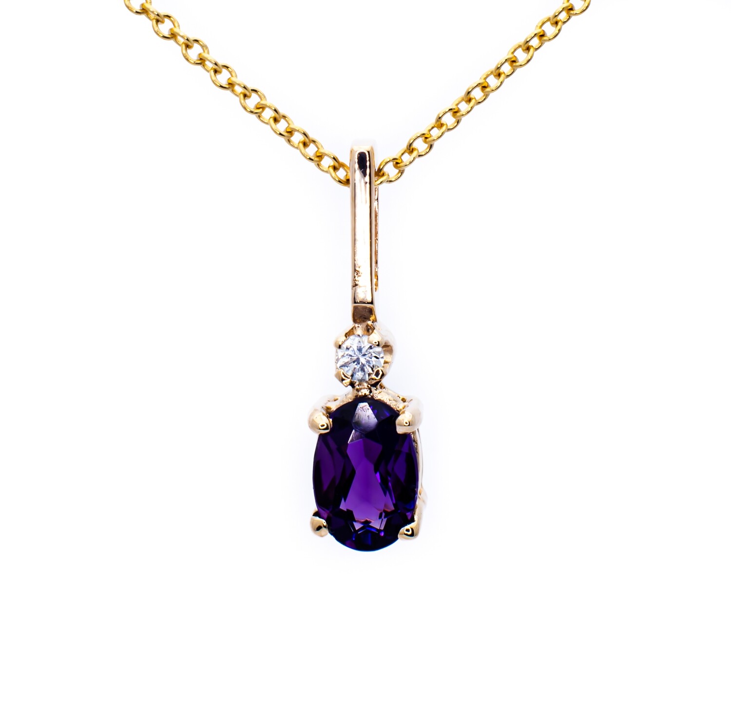14K Yellow Gold Pendant with Amethyst and Diamond