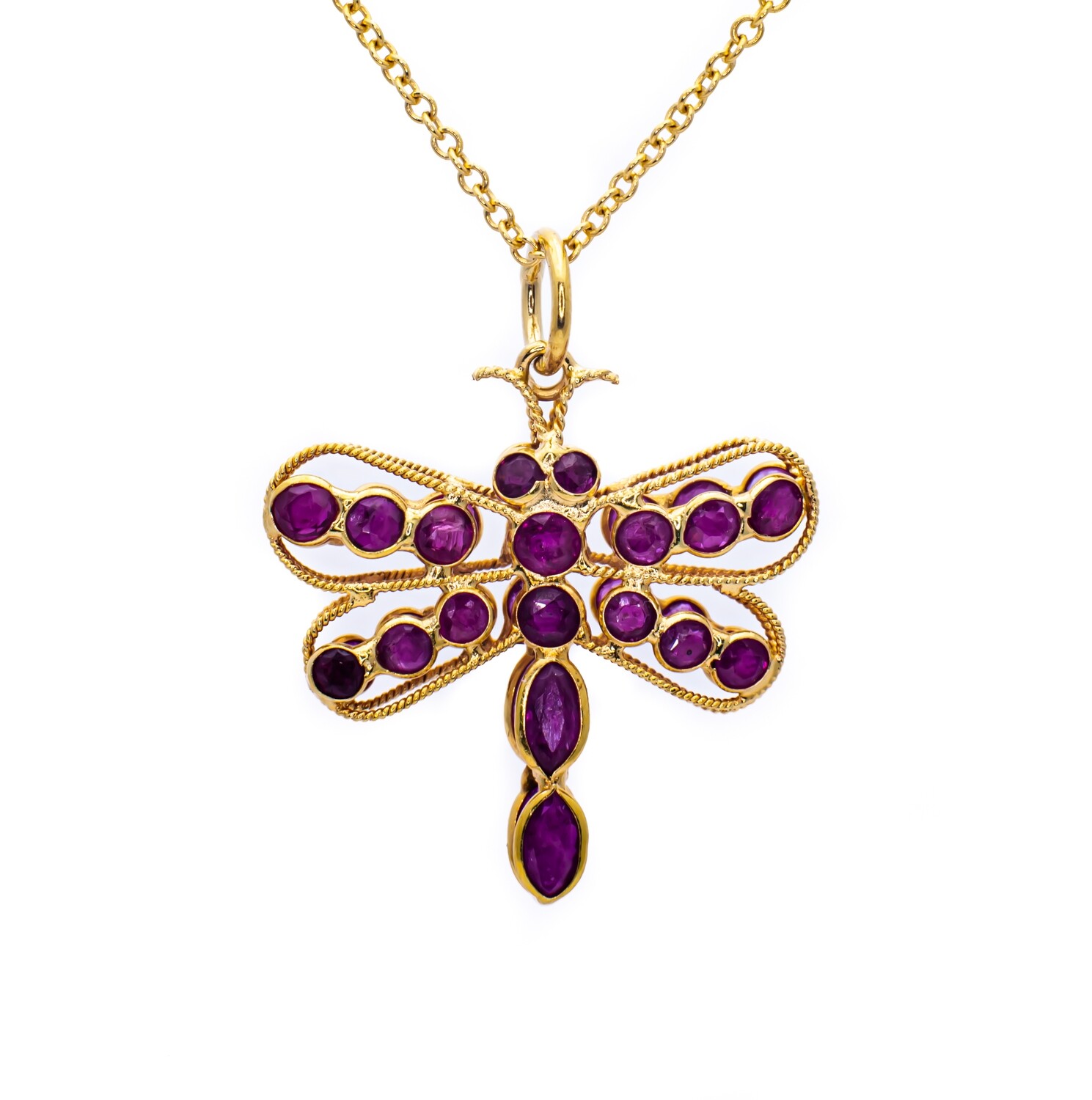 18K Yellow Gold Pendant with Pink Sapphires &quot;Dragonfly&quot;