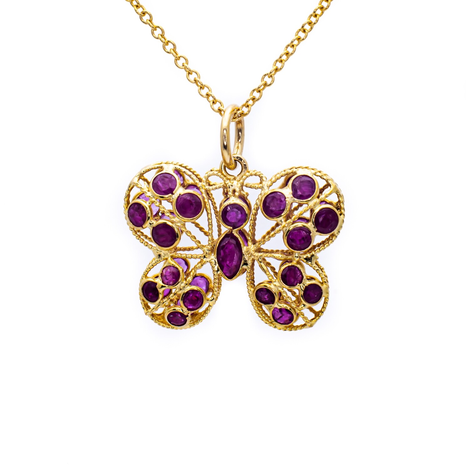 18K Yellow Gold Pendant with Pink Sapphires &quot;Butterfly&quot;