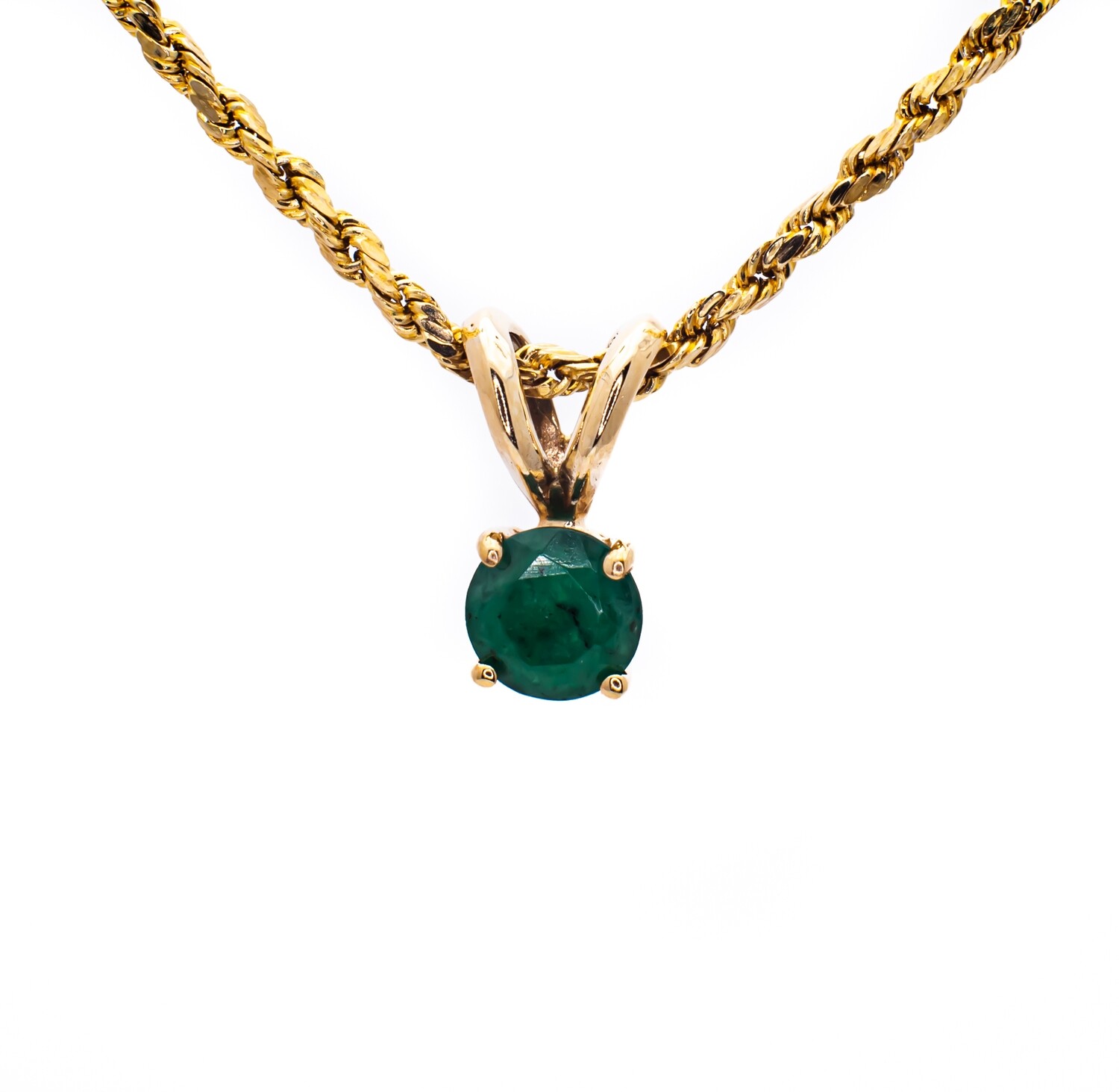 14K Yellow Gold Pendant with Natural Emerald