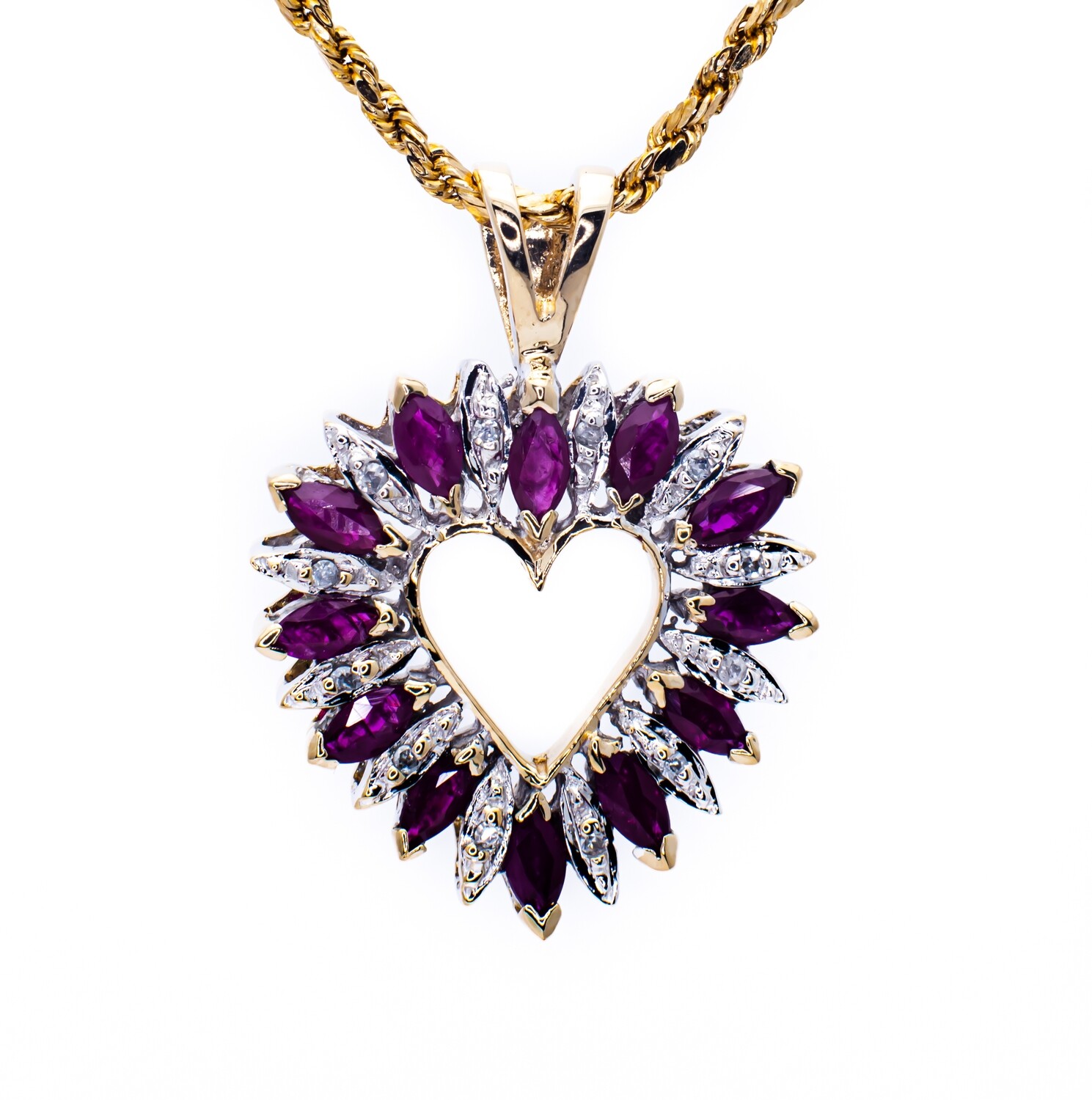 14K Yellow Gold Pendant with Pink Sapphires and Diamonds