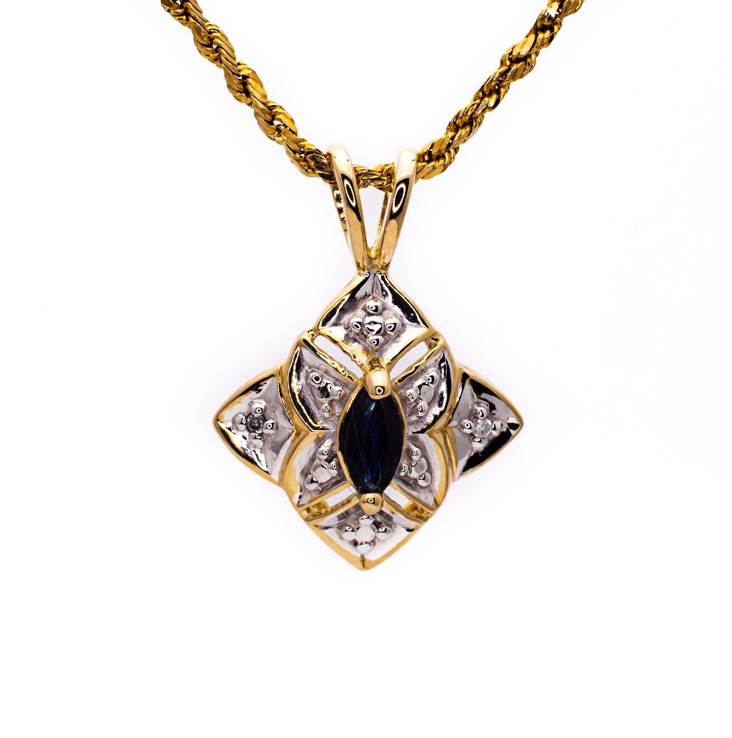10K Yellow Gold Pendant with Sapphire and Diamonds
