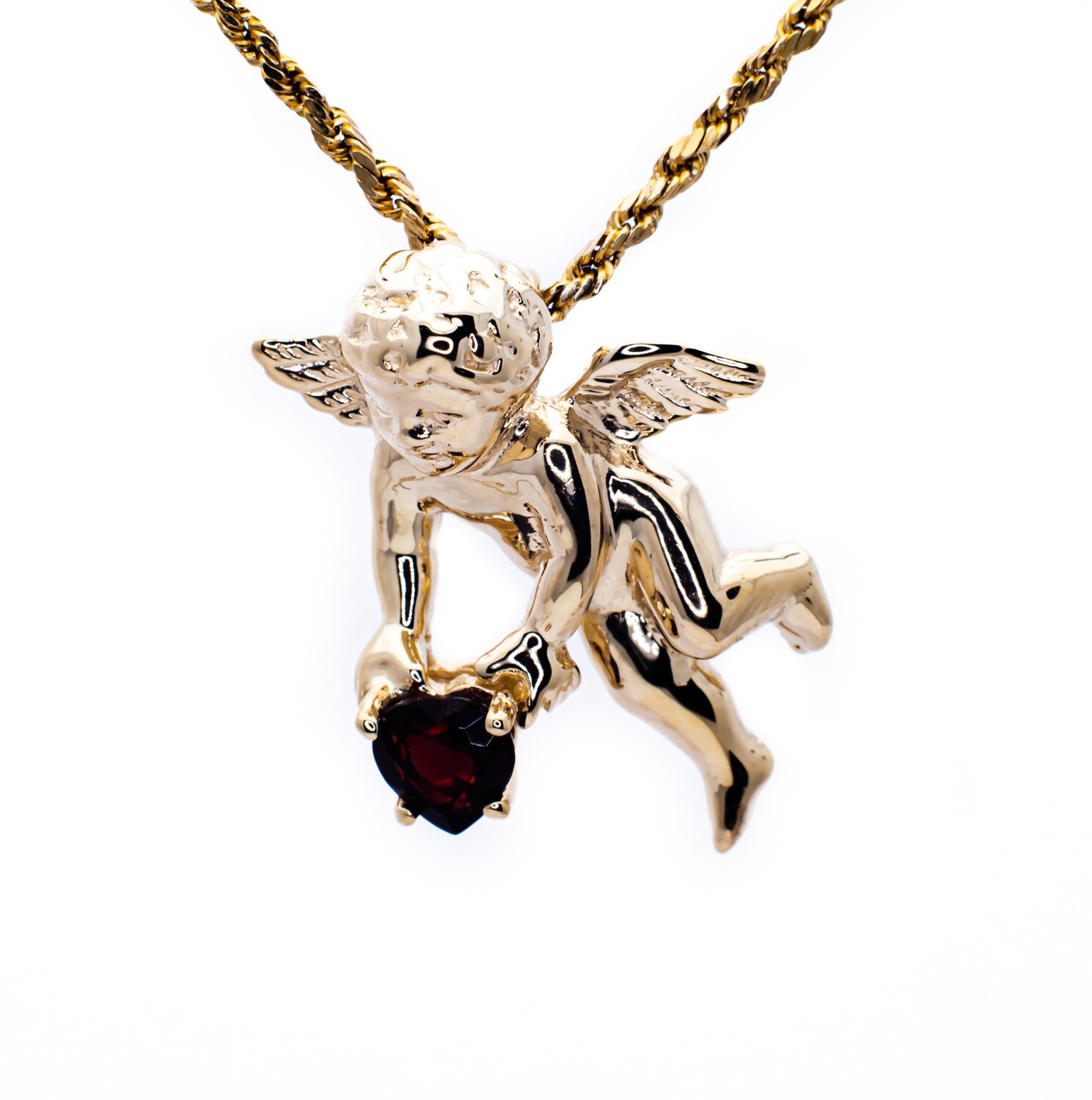 14K Yellow Gold Pendant with Spinel Cupid