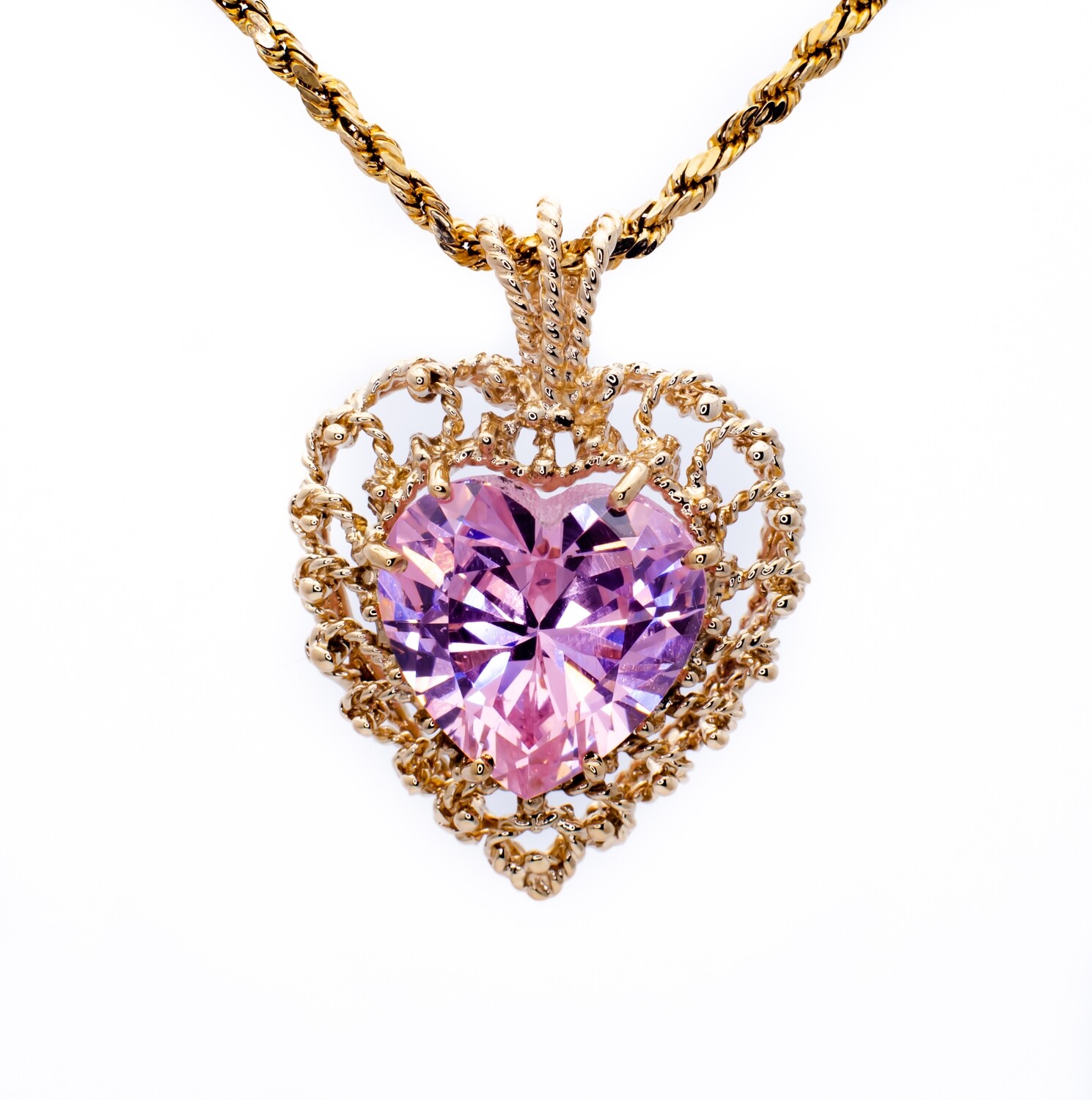 10K Yellow Gold Pendant with Pink Amethyst