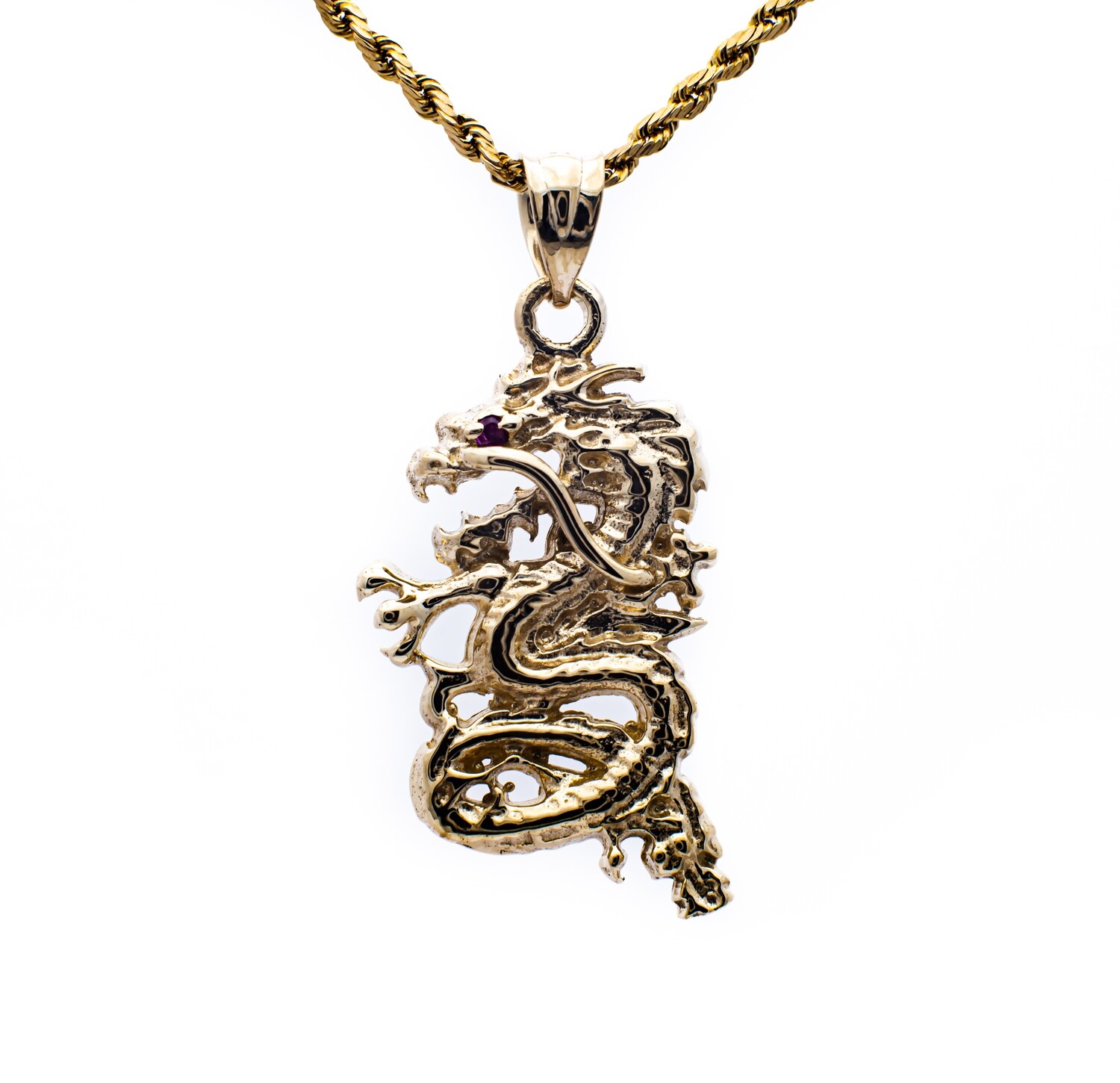10K Yellow Gold Pendant with Ruby &quot;Dragon&quot;