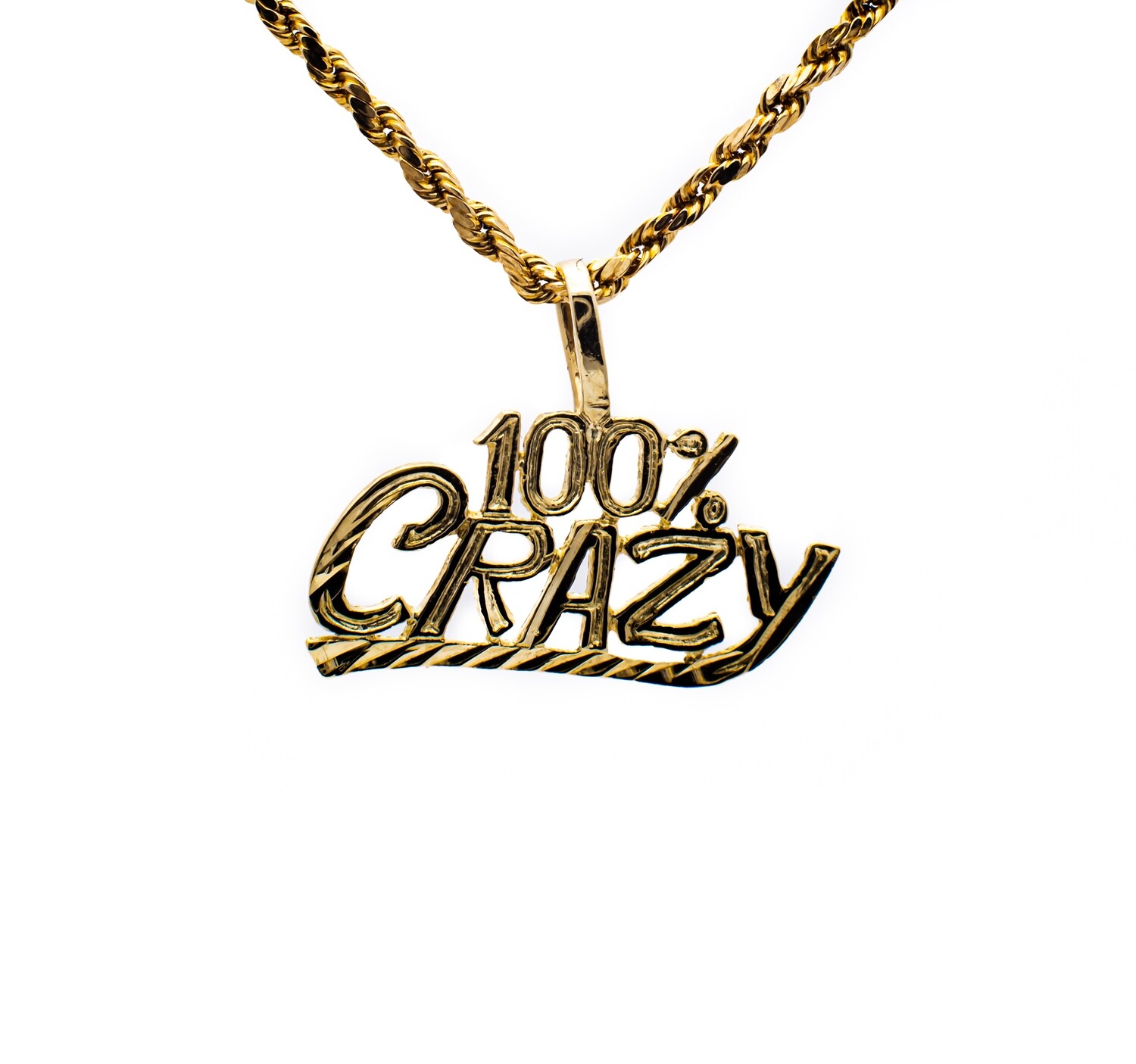 14K Yellow Gold Pendant &quot;100% Crazy&quot;