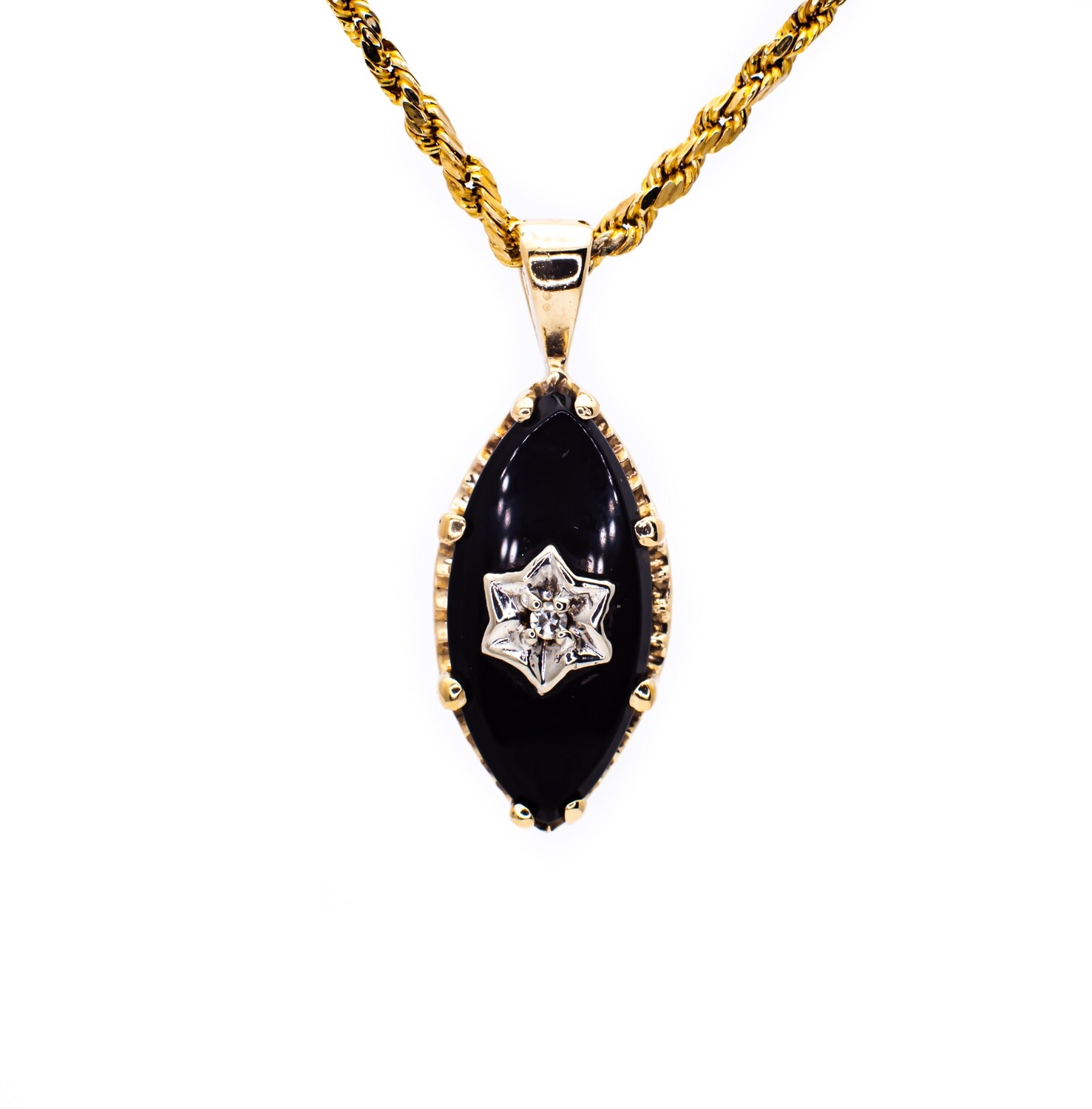 10K Yellow Gold Pendant with Onyx and Diamond
