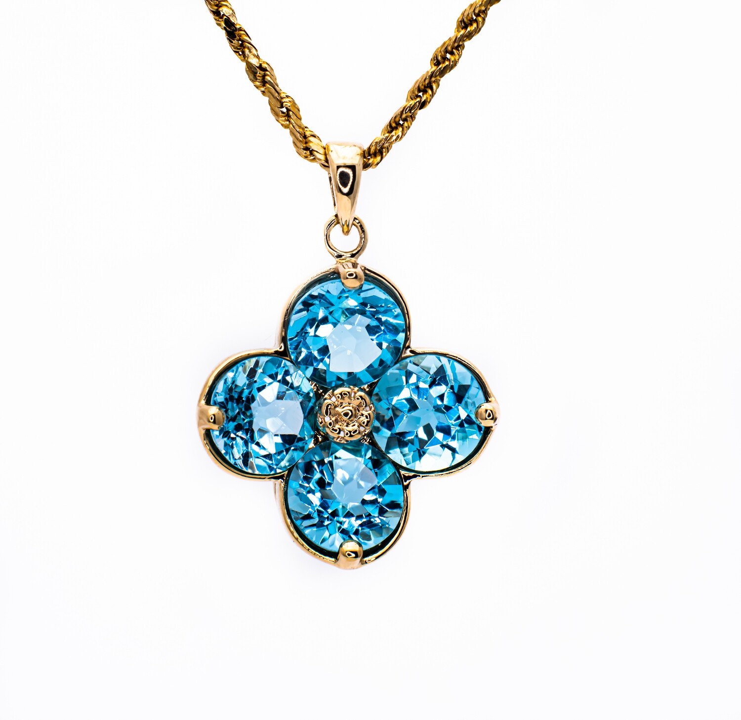 14K Yellow Gold Pendant with Blue Topaz