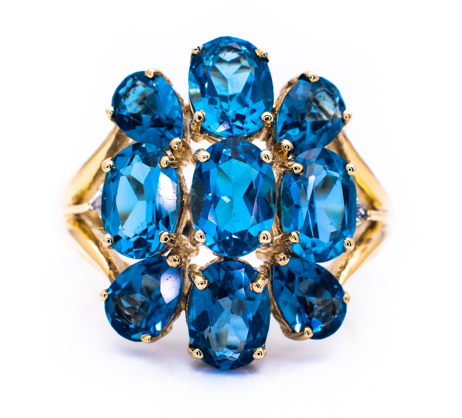10K Yellow Gold Ring with Blue Topaz and Diamonds. Size - 8 1/4