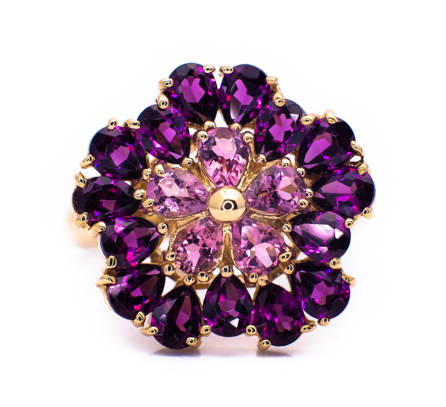 14K Yellow Gold Ring with Purple and Pink Amethysts. Size - 6