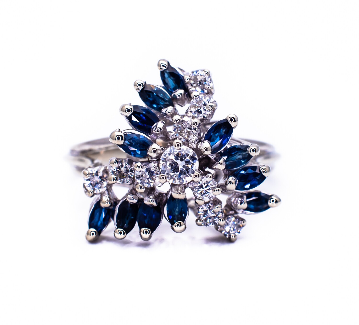 14K White Gold Sapphire and Diamond Ring Size 6.5