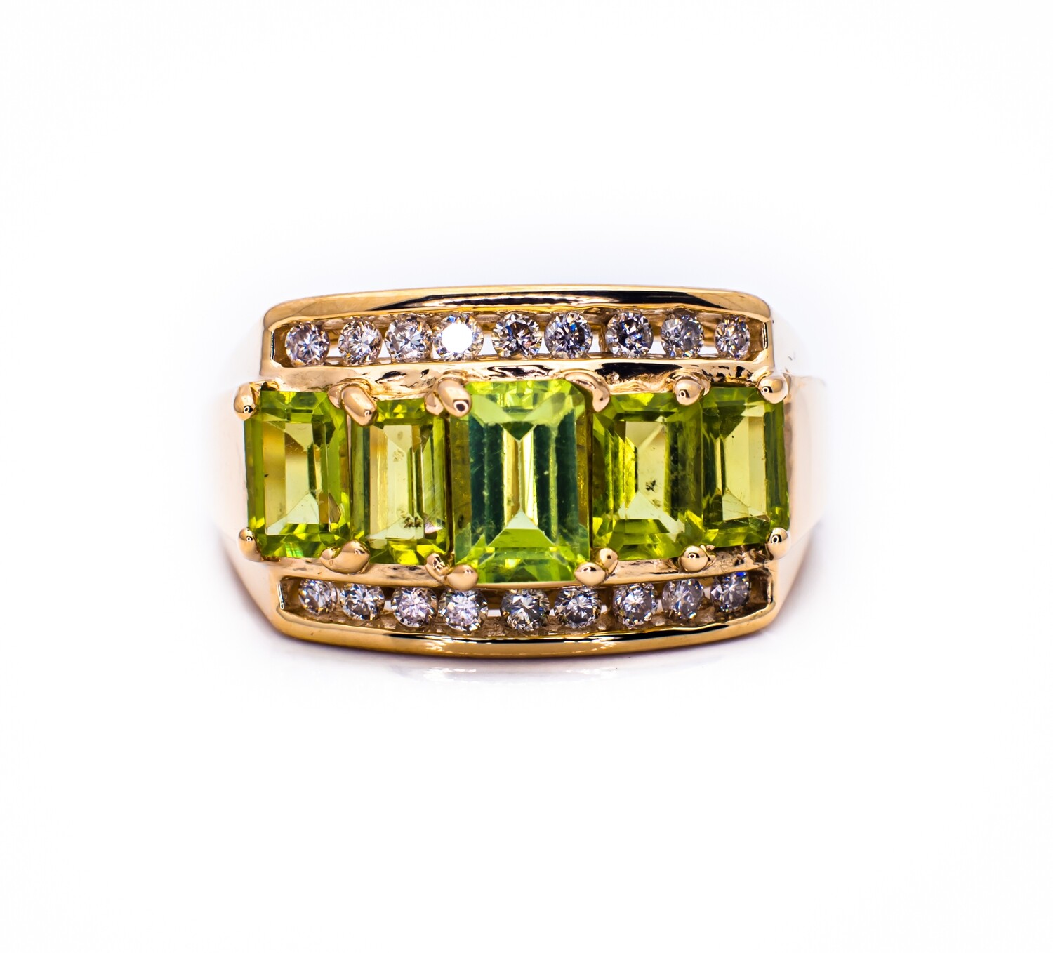 14K Yellow Gold Ring with Citrine Gemstones and Diamonds. Size - 7