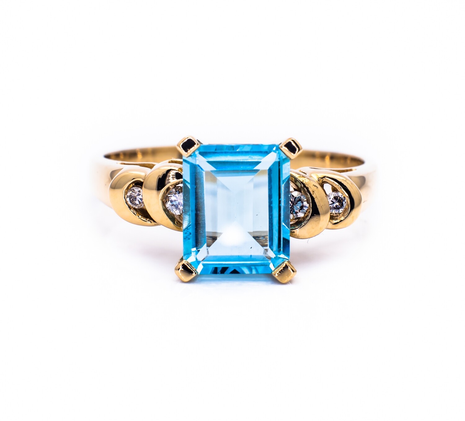 14K Yellow Gold Ring with Blue Topaz and Diamonds. Size - 10