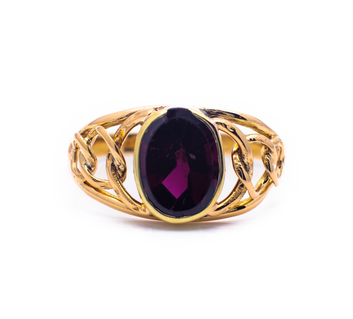 14K Yellow Gold Ring with Red Gemstone. Size - 5 3/4