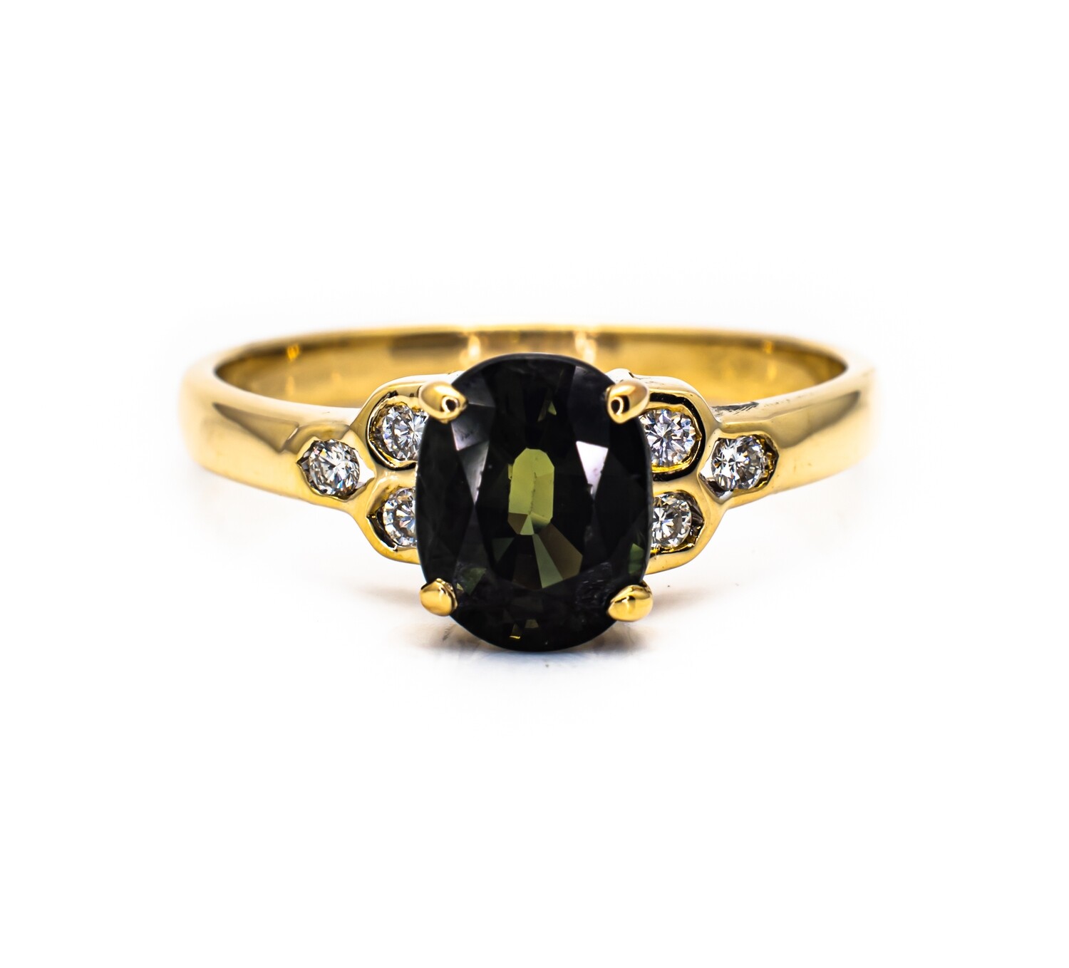 14K Yellow Gold Ring with Green Topaz and Diamonds