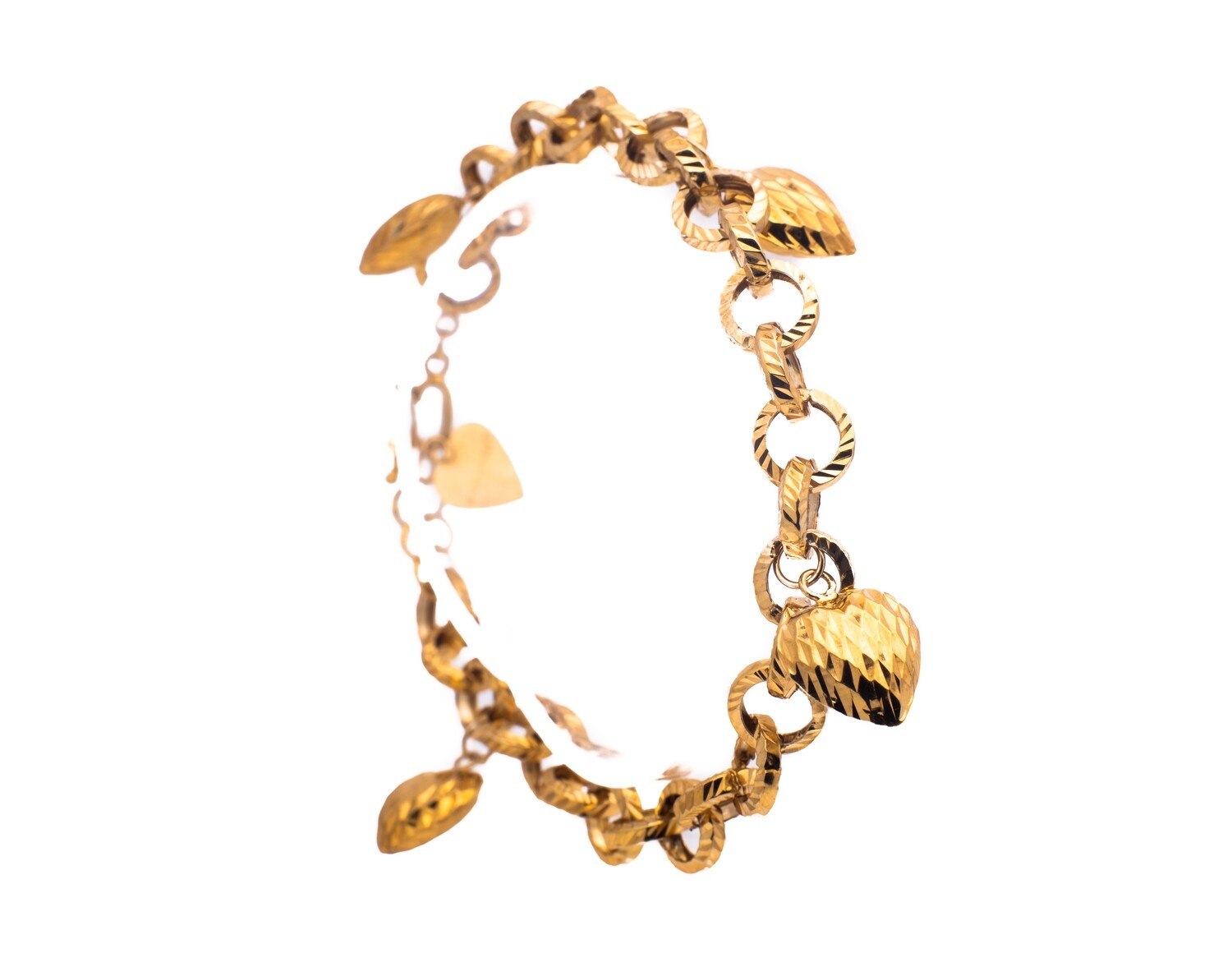 14K Yellow Gold Heart Charm Bracelet