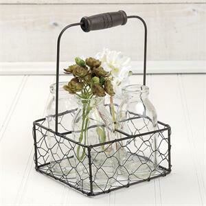 Four Bottles in Wire Basket w/ Handle