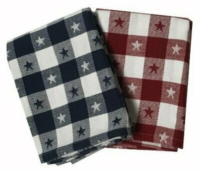 Star Check Tea Towel - Red/White