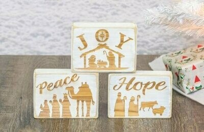 Wooden Whitewashed Nativity Plaque