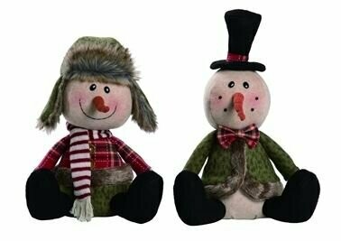 Plush Rustic Sitting Snowman