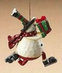 Skating Snowman w/ Present Ornament
