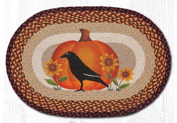 Crow & Pumpkin 20x30" Oval Patch Rug