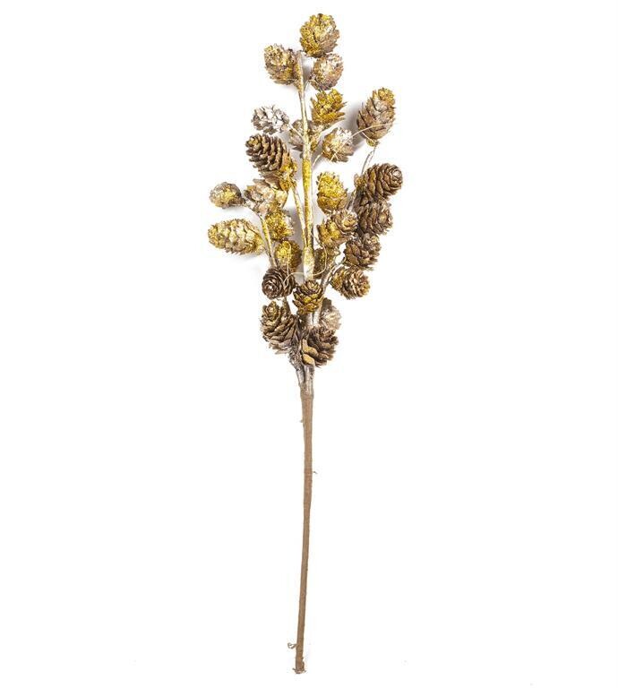 Silver & Gold Glittered Pinecone Stem