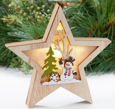 LED Wooden Snowman Star