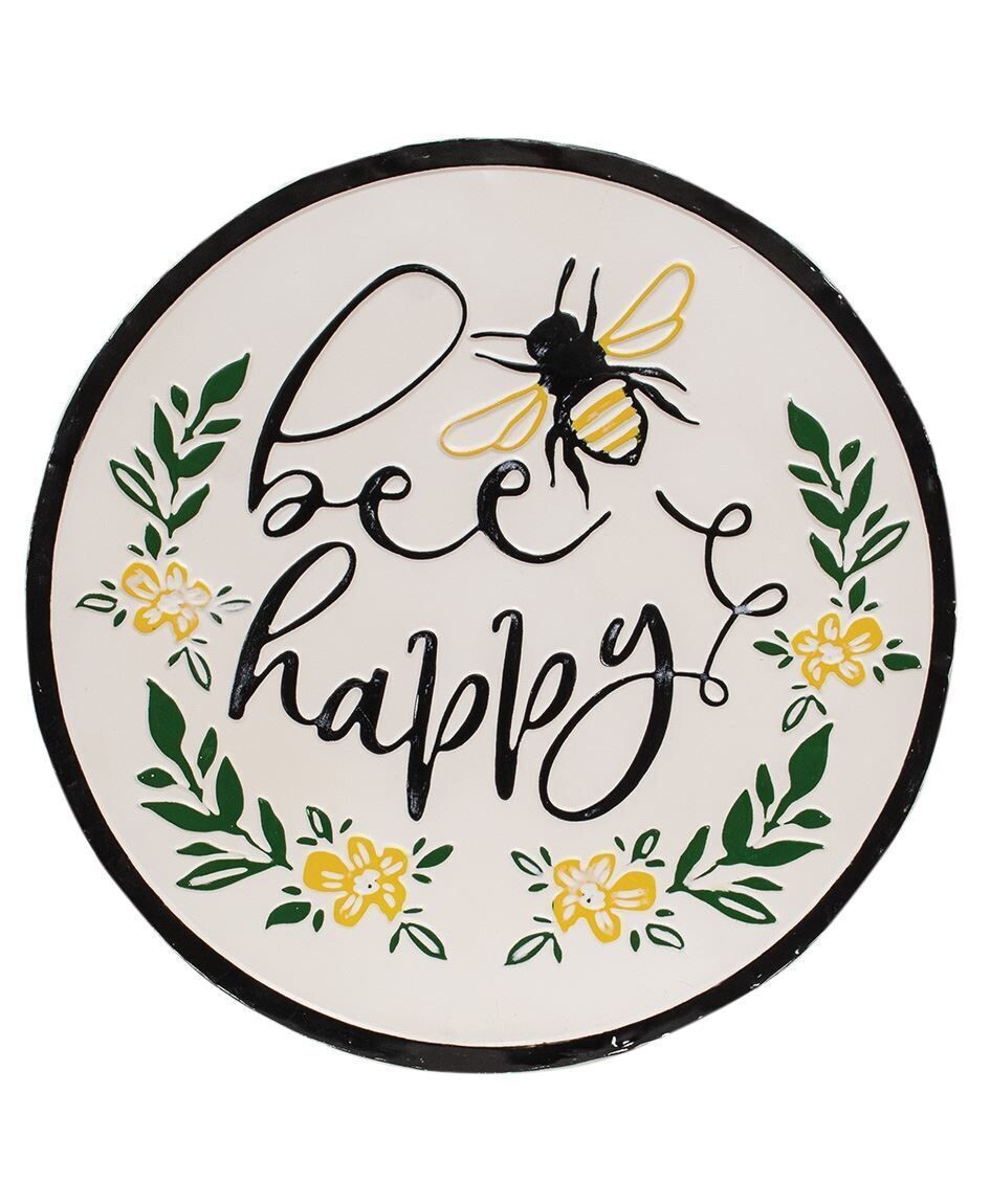 "Bee Happy" Distressed Enamel Sign
